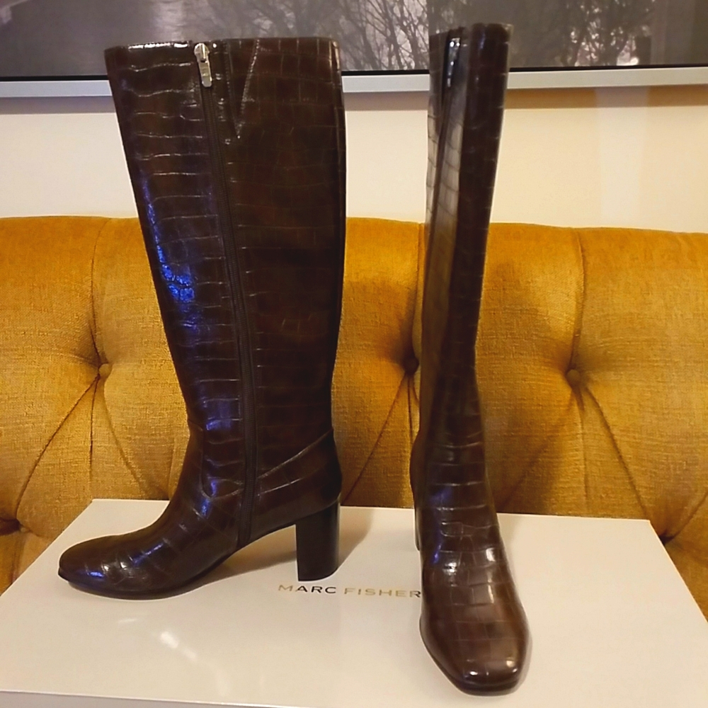 Mark Fisher brown faux croc tall boots